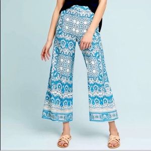 Anthropologie Blue White Feather Bone Talese Wide Leg Pants